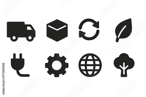 Eco-friendly, sustainability solid icon set. Recycling, nature conservation symbols