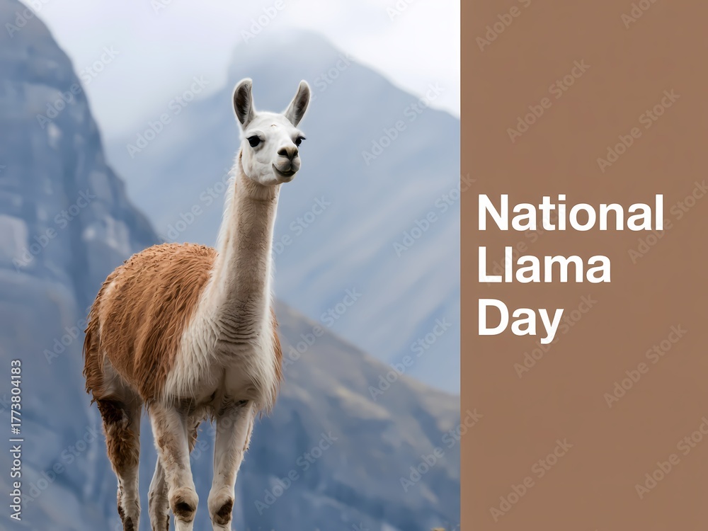 Obraz premium Celebrate national llama day with a majestic llama standing proudly in the mountains