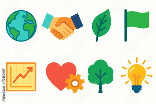 Eco-friendly, sustainability flat icon set. Environment, nature, conservation icons collection