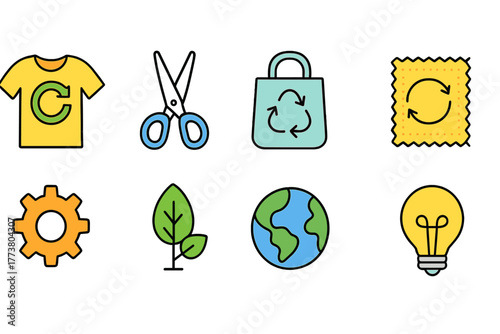 Sustainability and recycling outline icon set: eco-friendly, green, environmental symbols