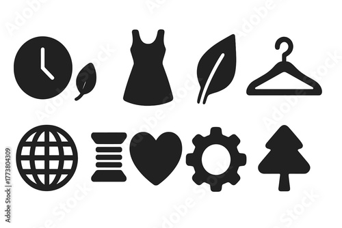 Eco-friendly, nature silhouette icon set. Sustainable living, eco symbols collection