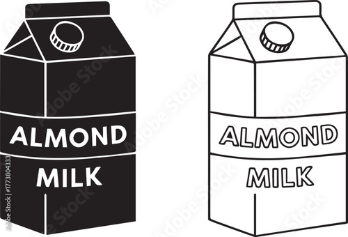 Almond Milk beverage carton box vector icon set isolated on white background