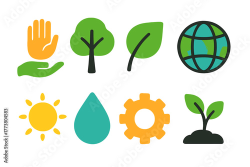 Environmental, nature flat icon set. Eco-friendly, sustainability icons flat collection