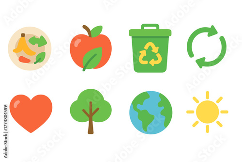 Recycling, environment flat icon set. Eco-friendly, sustainability symbols collection