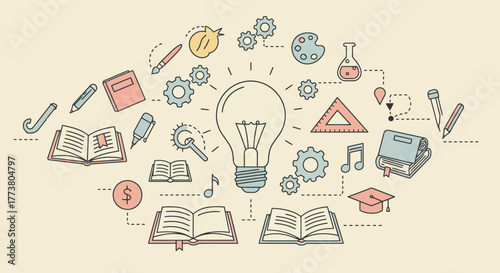 Fuel innovation & ideas with this design, ideal for education, business, or creativity projects. A modern take on learning, perfect for your next design project.