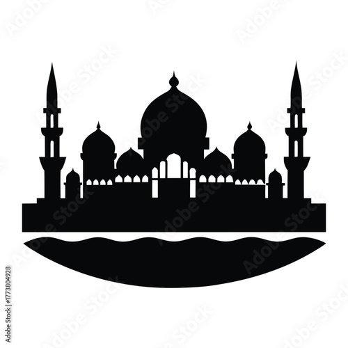 Muttrah Corniche Skyline Silhouette Mosque and Waterfront Vector