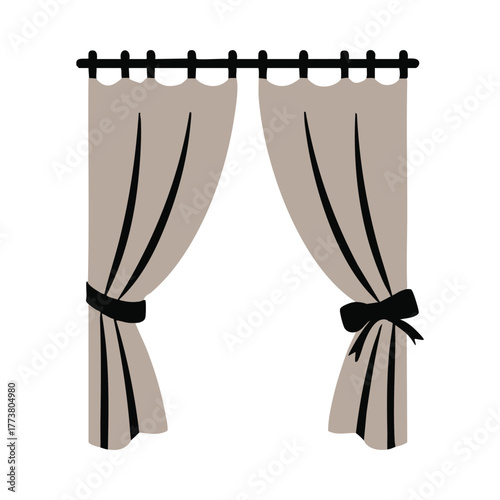 Simple beige curtains with black ties