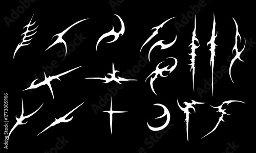 Set of neo tribal abstract white shapes vector design for custom tattoo and gothic dark wear assets element