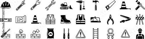 Construction Tools  Safety Equipment Icon Set: Detailed Vector Illustration