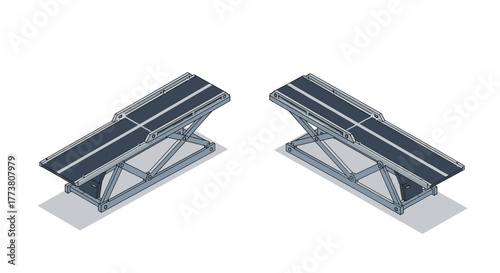 Isometric car ramp design with steel structure and shadow effect
