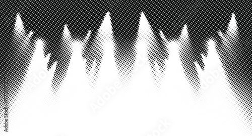 Stage lighting in auditorium hall, halftone mountain peaks abstract vector illustration.
