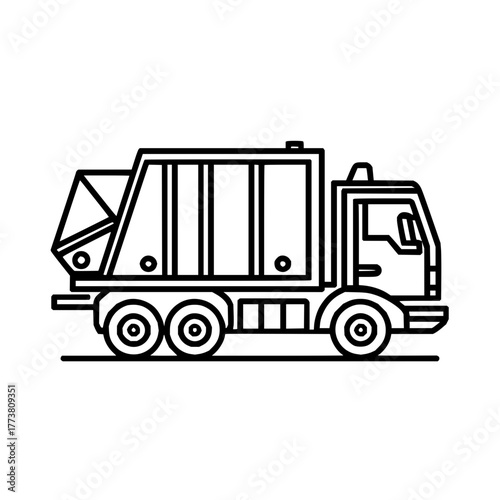 Garbage truck vector illustration for waste management and recycling services outline style icon design 100