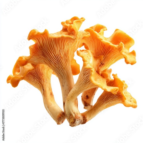 A cluster of vibrant orange chanterelle mushrooms, a delightful culinary treasure. The mushrooms are presented in their full, natural beauty.
