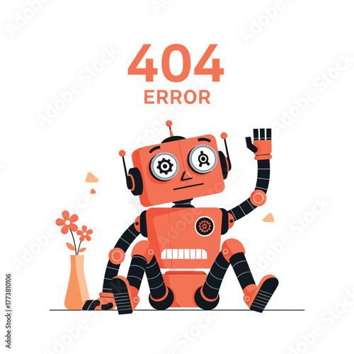 Flat illustration of sad robot with error message