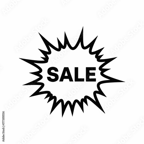 Sale sign announces discount and special offers for customers. Sale sticker with jagged frame highlights promotion and helps catch attention. Commercial use sale sign for store or online promotion,