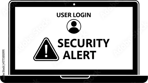 USER LOGIN and security alert sign on laptop flat design