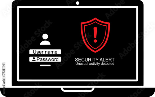 USER LOGIN and security alert sign on laptop flat design
