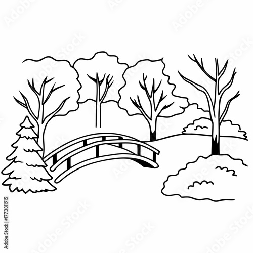 Bridge in a park with trees