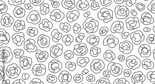 Floral Seamless Pattern, Black Outline on White Background