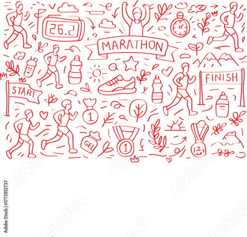 Vector background doodle with a marathon theme Vector file abstract modern geometric design element technology background digital graphic illustration template concept wallpaper art simple shapes line