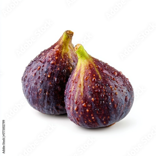 Two ripe figs, ready to eat, are presented. These figs are sweet and juicy, bursting with flavor