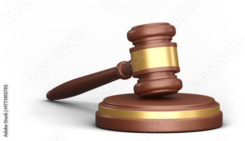 Realistic wooden judge hammer isolated on a white background. Judge's gavel hammer for adjudication. 3D png illustration