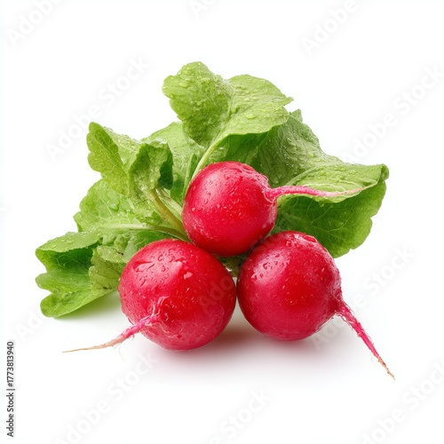 Fresh radishes with vibrant green leaves, a culinary delight