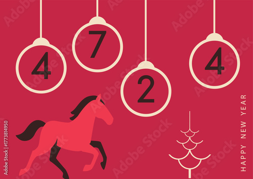 Chinese Lunar New Year 4724 Vector Design with Horse and Ornaments. Elegant modern composition perfect for greeting cards, posters, banners, and festive design projects.