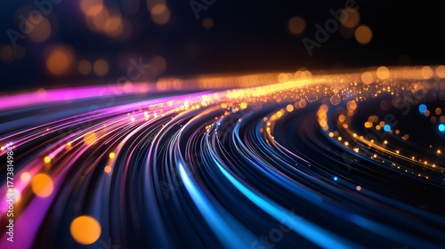 Fiber optic cables transmitting internet data at high speed illustration