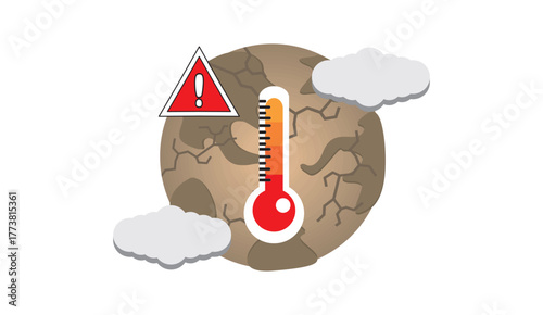 Vector illustration of global warming and climate change warning with Earth and thermometer