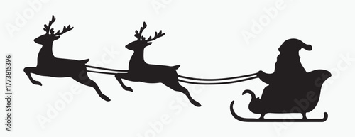 Santa Sleigh and Reindeer Silhouette Christmas Vector
