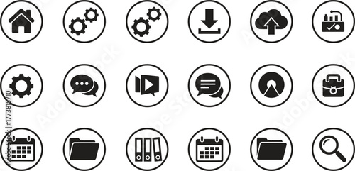 Collection of fifteen simple black vector icons for web development