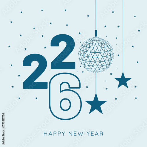 Flat blue 2026 New Year Typography on light soothing background. Happy New Year Vector illustration.