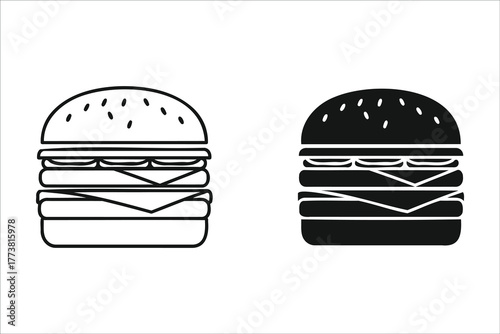 Burger and cheeseburger icons isolated on white background