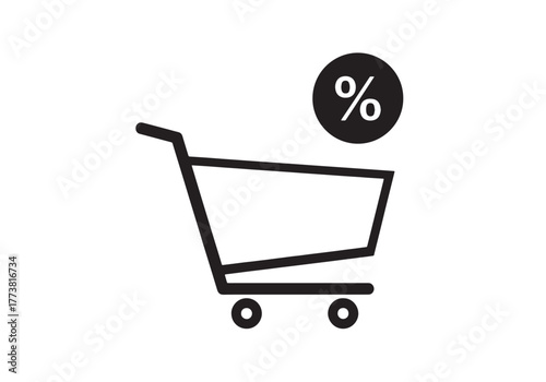 Shopping cart with sale icon discount promotion vector design isolated on white background.
