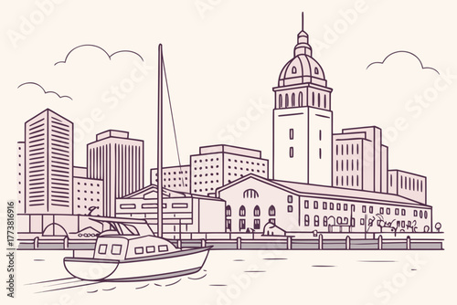 Minimalist Mobile skyline harbor pastel poster
