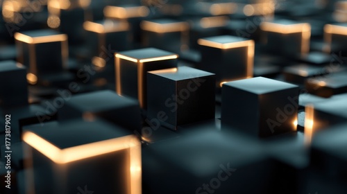 A visually stunning composition of interconnected glowing cubes in various sizes, creating a mesmerizing abstract pattern that is isolated and creative.