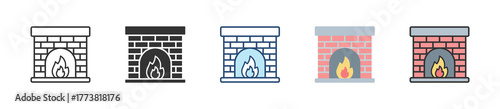 Fireplace Icon Set Multiple Style Collection