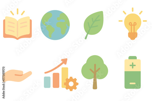 Sustainability, ecology flat icon set for environmental awareness projects
