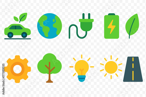 Eco, sustainable energy flat icon set. Renewable, environmentally friendly icons collection
