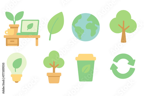 Eco-friendly, recycling icon set. Nature, sustainability, green lifestyle flat icons