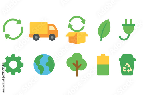 Sustainability, eco flat icon set. Recycling, environment icons flat collection