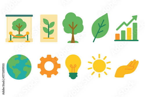 Environment and conservation flat icon set. Nature, green growth icons collection