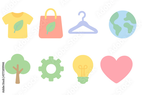 Eco-friendly flat icon set. Sustainability, environment, green lifestyle symbols