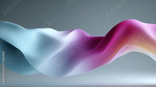 Abstract flowing shape on gray, a gradient of blue, pink, and orange. Great for backgrounds, wallpapers, and designs needing a flowing aesthetic.