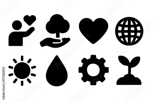 Environmental, nature solid icon set. Eco-friendly and conservation symbols collection