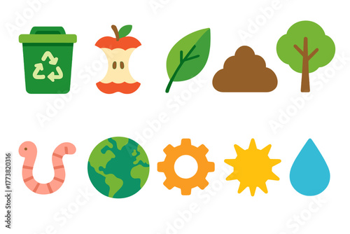 Recycling, environment flat icon set. Waste management, eco-friendly icons collection