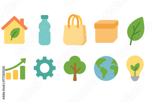Eco-friendly, sustainability flat icon set. Nature, environment, green icons collection