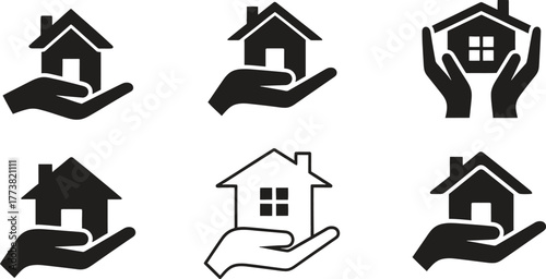 Hand Holding Home Icon Set Real Estate and Property Concept