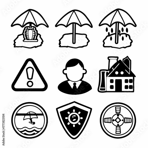 risk management icon set collection in dual tone style. an icon pack contain risk, threat, hazard, impact, control, mitigate, analysis, assess, plan, strategy